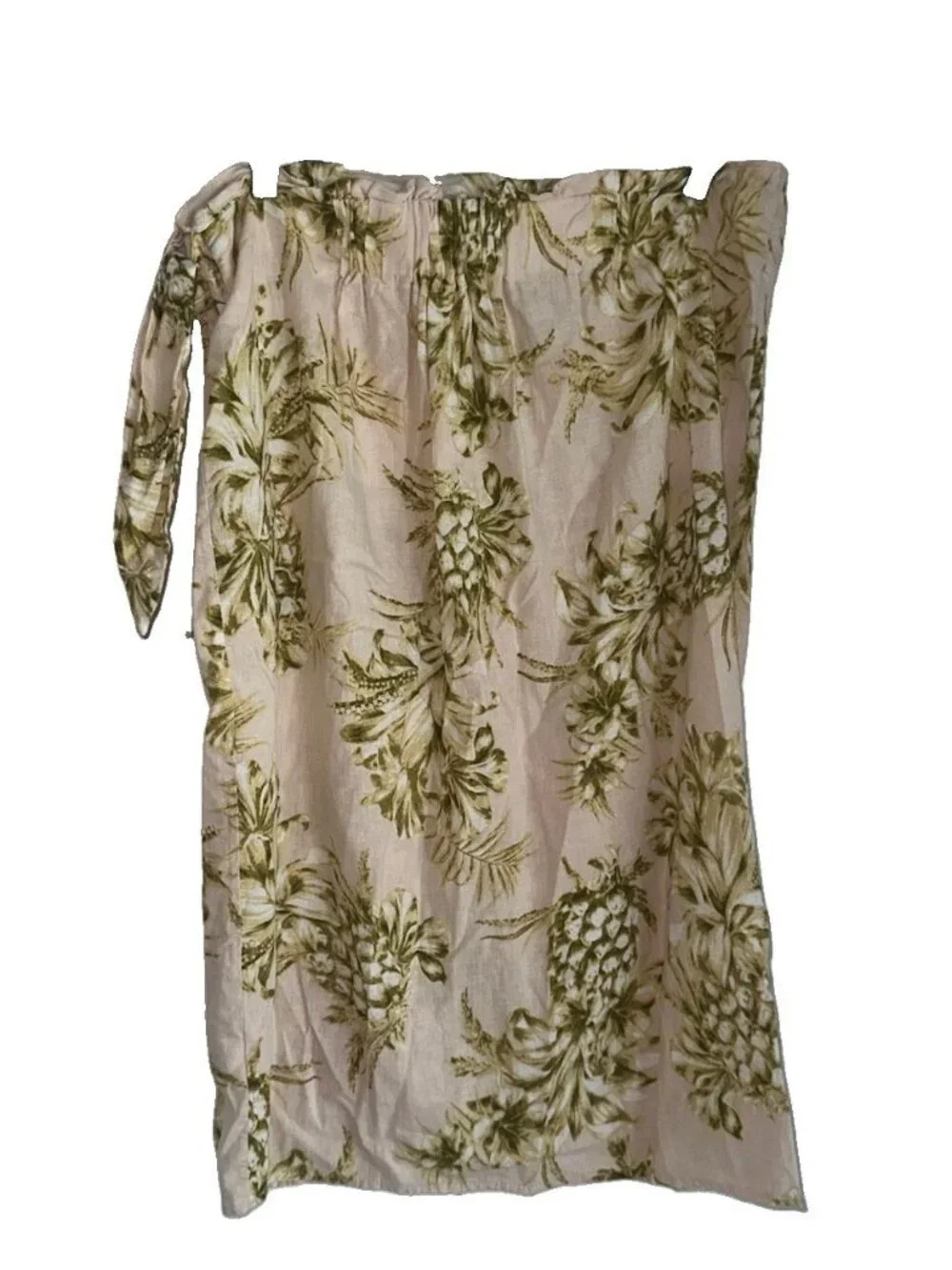Panama Jack Womens Linen Blend Wrap Midi Skirt Sz L Tan Green Pineapple Tropical